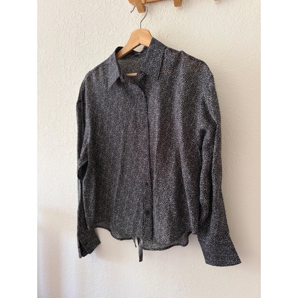 Express Boyfriend Portofino Shirt XS Black White Print Split Tie Back Blouse